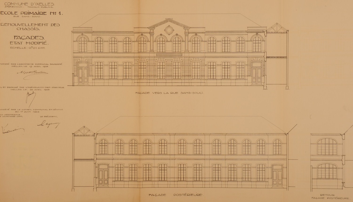 Façades de l'école, état modifié, 1926